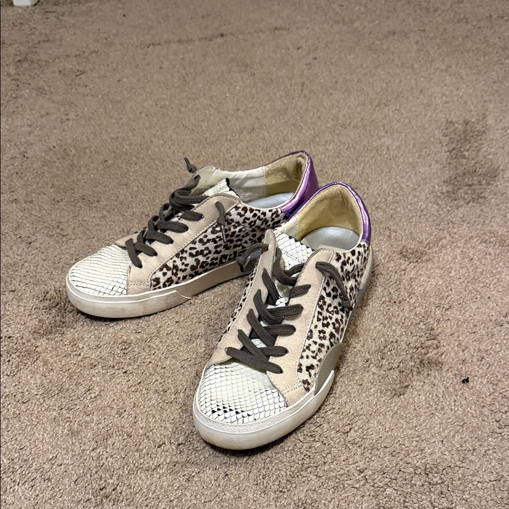 Dolce Vita Leopard Print Sneakers with Cream and Brown Accents